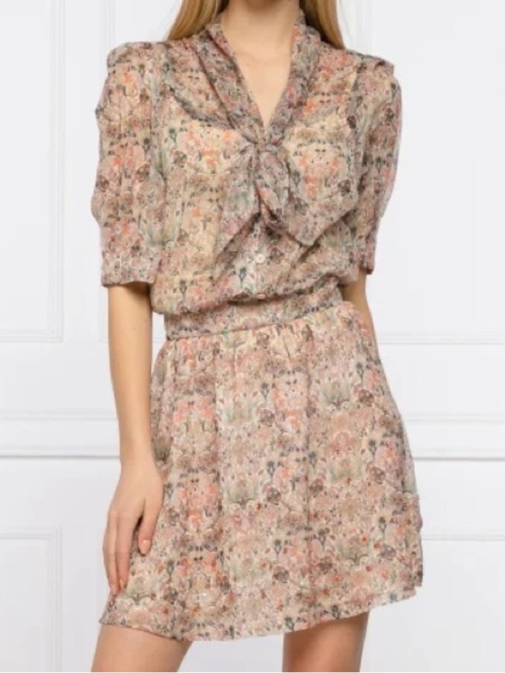 Zadig & Voltaire Blush Floral Tie-Neck Rewel Mousseline Mini Dress. NWT - Picture 4 of 16